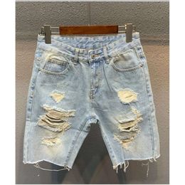 Mens Jeans Ripped Denim Shorts Light Blue Fifth Pants Trendy Allmatch Loose Woollen Split Ing Short 230519 92