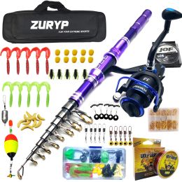 Accessories 2023 New Model Carbon Telescopic Fishing Rod Combo Purple Travel Fishing Set Spinning Reel Carp Pike Full Kits Boat Rock Pole