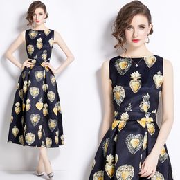 Vintage Floral Printed Womens A-Line Midi Long Shift Vest Dresses Round Boat Crew Neck Sleeveless Lady Casual Party Holiday Vacation Spring Summer Fall Dropshipping