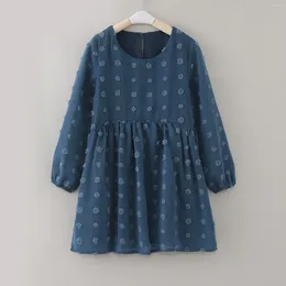 Girl Dresses Girls Dress 2024 In Autumn Spring Kids Princess Casual Solid Colour Jacquard Design Children Frocks 3-9 Years