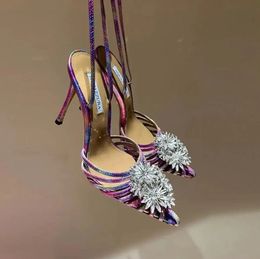 Crystal-embellished Satin Slingback Sandals Stiletto heels ankle strap pumps women designer luxury Evening Party wedding shoes Size 35-42