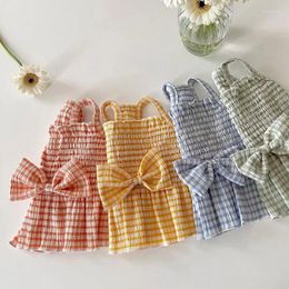 Dog Apparel Summer Clothes Dress Luxury Puppy Bow Plaid Skirts Pet Striped Costume Chihuahua Bichon Vest Girl Outfit