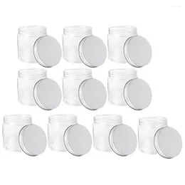 Storage Bottles 10 Pcs 250ml Mini Transparent Silver Aluminum Lid Mason Jar Set Containers Plastic Jam Jars Honey Tiny