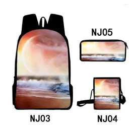 Backpack Harajuku Fantastic Scenery 3D Print 3pcs/Set Pupil School Bags Laptop Daypack Inclined Shoulder Bag Pencil Case