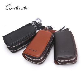 Wallets CONTACT'S Genuine Leather Key Wallets For Men Car Key Holder High Class Motor Key Case Double Zippers Men's Key Purse Men Gift