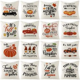 Fall Pillow Cover 18x18 Inch Autumn Decor Fall Pumpkins Thanksgiving Throw Pillow Cover Outdoor Linen Square Cushion Cover Pillowcase for Sofa Couch