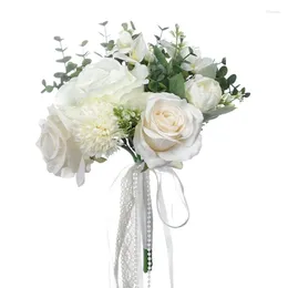 Decorative Flowers Wedding Artificial White Flower Bouquet Ornaments Crafts Supplies For Drop Ship