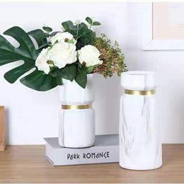 Vases White Ceramic Flower Vase With Gold Line Home Living Room Decoration Imitation Dried Flowers Pot Nordic Simple Style Design Flow