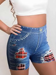 Shorts femminile femminile Summer Sports Style Imition Sexy Denim Mesh Stampa blu Shorts Y240420 Y240420