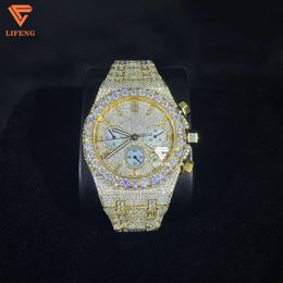 Lifeng Jewelry Iced Out Men Luxury Date Mechanical Bustdown Moissanite Wrist Watches Custom Men Hiphop Diamond Watch