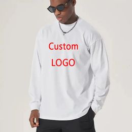 DIY Custom 300GSM 100% Cotton Heavyweight Autumn Long Sleeves T Shirt for Men Shirt O-Neck White Tops Oversized Mens 240420