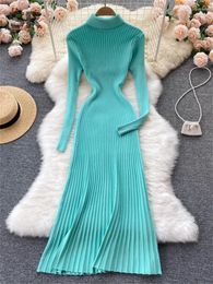 Casual Dresses SINGREINY Winter Classic Knit Maxi Dress Women Turtleneck Long Sleeve Elastic Waist Ladies Warm Sweater Pencil