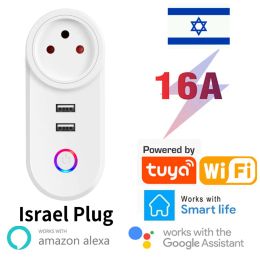 Plugs Israel Plug Tuya Smart Home 16a Wifi Smart Plug Power Socket Usb Charge Outlet Timing Voice Control for Alexa Google Assistant