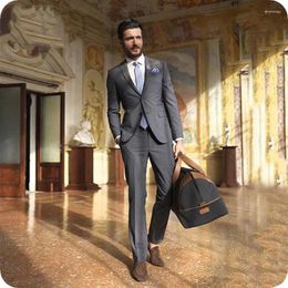 Men's Suits Custom Made Classic Business Grey Men Wedding Suit Male Blazers Slim Fit For Costume Casual Party 2Piece Jacket Pants