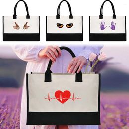 Shopping Bags Portable Women's Handheld Bag Reusable And Environmentally Friendly Jute Chest Series Printing Pattern