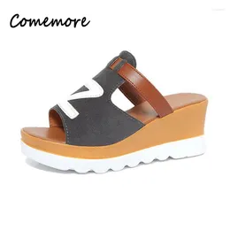 Slippers Comemore Women Platform Wedge Heeled Sandals Summer 2024 Beach Wedges Shoes Ladies Sandal Shoe For Woman Casual Slides