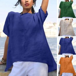 Women's Blouses Round Neck Shirt Stylish Summer T-shirt With Irregular Hem Loose Fit Pullover Top Solid Colour Tee Trendy For A