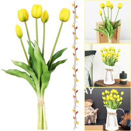 Decorative Flowers 5Pcs Faux Floral Bouquets Real Touch Flower Artificial Tulips Soft PU For Home Wedding Party Decor Supplies