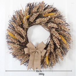 Decorative Flowers Ychon Autumn Wreath Fall Grain For Front Door With Gold Wheat And Cotton Halloween Garland Decor Wedding Wall Window