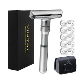 Blades YINTAL Adjustable Safety Razor Double Edge Classic Men Shaving 16 File 1 Razor 5 Blades 1 Blade Disposal Case