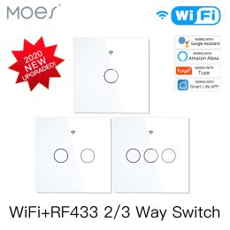 Control Moes New Wifi Rf433 Smart Touch Switch 2/3 Way Smart Life/tuya App Control,alexa Google Home Voice Control 1/2/3/4 Gang Eu