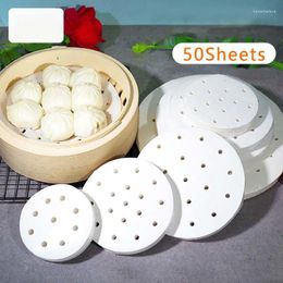 Double Boilers 50pcs 15/18/20/24cm White Bamboo Steamer Practical Cooking Paper Dim Sum Non Stick Restaurant Home Kitchen Under Steam Mat