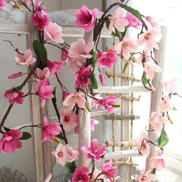 Decorative Flowers 180cm Artificial Magnolia Silk Fake Flower Branch Wedding Party Decoration DIY Wreath Wall Accessories Vine Flores