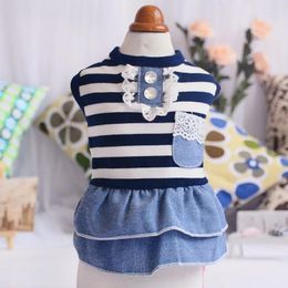 Dog Apparel Summer Pet Cute Clothes Costume Stripe Dress Cotton Black And White Striped Denim Skirt Clothing