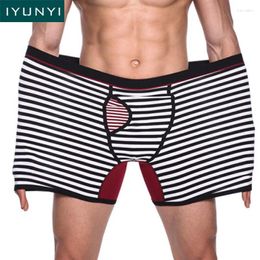 Underpants IYUNYI Cottom Men Plus Size Underwear Boxer Shorts Long Leg Trunks U Convex Pouch Male Soft Comfort 4XL 5XL 6XL