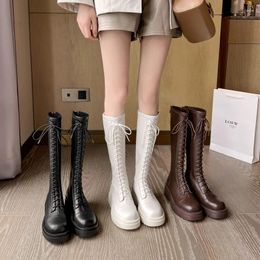 Boots Fashion Brand Design Sexy Super Long Sponge Cake Thick Sole Knight Women's Legs Middle Heels Fat Lace-up