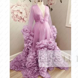 Casual Dresses LO&LI Light Purple Puffy Long Dress For Women 2024 Tulle With Organze Wedding Robe Elegent Pregnant Pograph S Custom Made