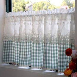 Curtain Blue/green Plaid Short Pastoral Cloth With Lace Tulle Half Kitchen Curtians El Cafe Carbinet Shop Home Decor