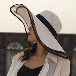 HT2504 Sun Hat Summer anti-UV Lady Wide Brim Hat Women Solid Plain Floppy Summer Straw Hats for Women Female Mesh Brim Beach Hat 240418