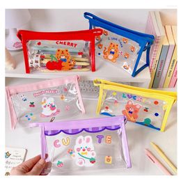 Storage Bags 1 Pcs Creative Transparent Cute Square Portable Pen Pencil Pouch Bag School Office Supply Stationery Case Cosmetic Makeup