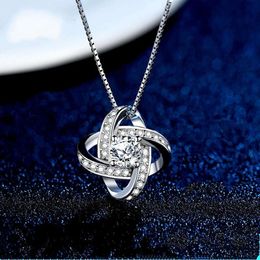 High Quality With Cubic Zirconia Pendant, Exquisite Gold-Plated Pure Sier Love Knot Necklace