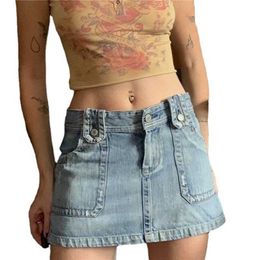 Spódnice Xingqing 2000s estetyczna spódnica dżinsowa y2k kobiety grunge harajuku krótka mini dżinsowa spódnica z kieszeniami koreańska moda Strtwear Y240420