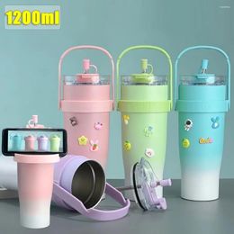 Water Bottles 1PC Ultra-large Capacity Jumbo Thermal Mug 40oz Car Handle Keep Cold Straw Couple Gift Mugs Bottle