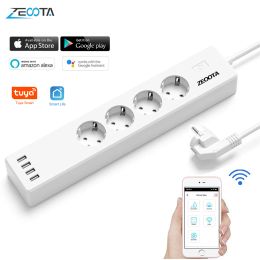Plugs Wifi Smart Power Strip 4 Eu Outlets 16a Plug Socket with Usb Charging Port,app Voice Control Work by Alexa Google Home Assistant