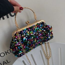 Hobos Fashion Sequins Mini Shoulder Bag Women Metal Top Clutch Bag Summer Clamp Crossbody Bag Purse Brand Designe Ladys Luxury Handbag