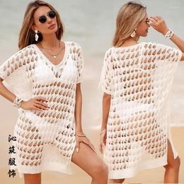 Cover Up Beach Women Bath Exits Outlet 2024 Dress Ladies Skirt Texture Hollow Bikini Solid Polyester Swimwear Female For