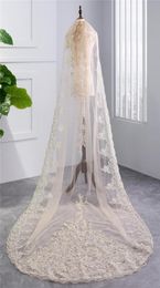 High Quality Champagne White Ivory Wedding Veil Appliques Lace Beaded Bridal Veils Bride Accessories For Dresses QC11821021990