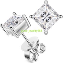 Dropshipping Aretes Screw Back 925 Sterling Silver 4.5mm-6mm Princess Cut VVS Moissanite Diamond Solitaire Stud Earrings