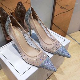 Dress Shoes High Heels For Women Rhinestone Glitter Mesh Pointy Toe Stiletto Stripper Bridal Wedding Prom Evening