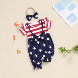 Shorts Born Baby Girl 4th Of July Outfit American Flag Romper Ruffle Short Sleeve Jumpsuit With Headband