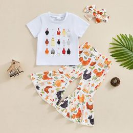 Clothing Sets FOCUSNORM 0-4Y Lovely Kid Girls Clothes Set 3pcs Cartoon Chicken Print Short Sleeve T-shirt With Flare Pants Headband