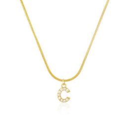 Colar de pingente de zircão embutido para mulheres colar de pendente inicial para mulheres cadeia de ouro Charms fofos collier alfabeto colares jóias