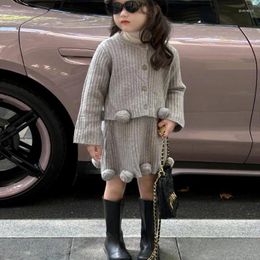 Clothing Sets 2024 Girls 2 Pcs Set Thicken Knitted Sweater Skirts Winter Cotton Fashion Kids Suits 2-8 Year PP296