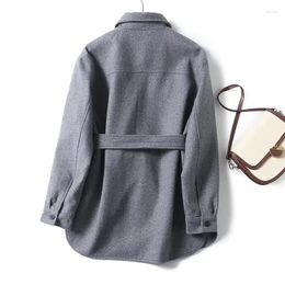 Women's Jackets Withered Fashion Simple Sashes Jacket Women With Belt Autumn And Winter Grey Colour Wool Coat