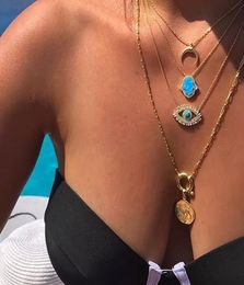 18k gold plated Turkish evil eye necklace lucky girl gift Baguette cubic zirconia turquoise geomstone top quality evil eye jewelry5501887