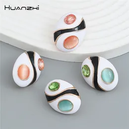 Stud Earrings HUANZHI Oval Tai Chi Drip Oil Pink Green Resin Geometric Vintage Jewelry For Women 2024